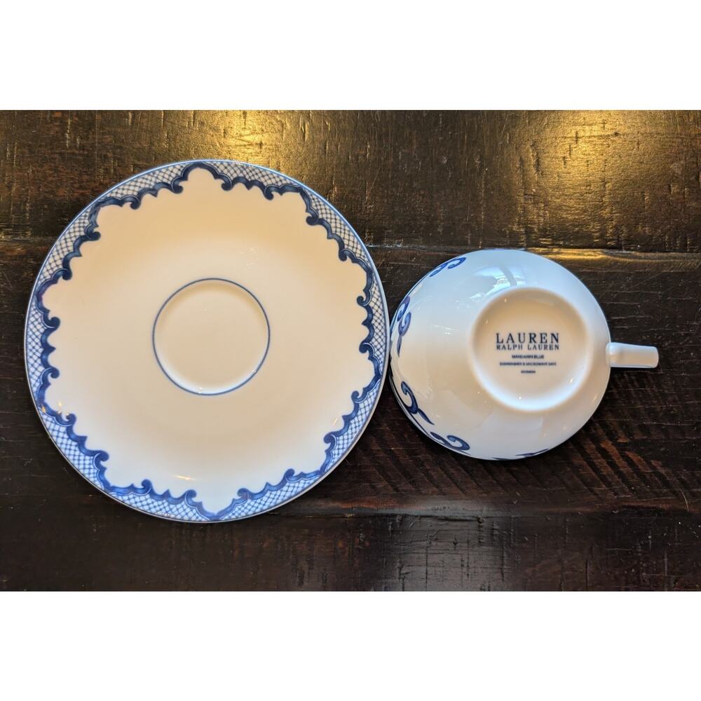 Ralph Lauren Mandarin Blue and White Cups + Saucers - Picture 2 of 6
